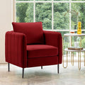Leather Accent Chair Mid Century Modern PU Leather High Back Armchair for Living Room Chairs with Solid Wood Legs for Small Spaces Bedroom Office (Red-Velvet 29.13D x 32.68W x 35.04H)