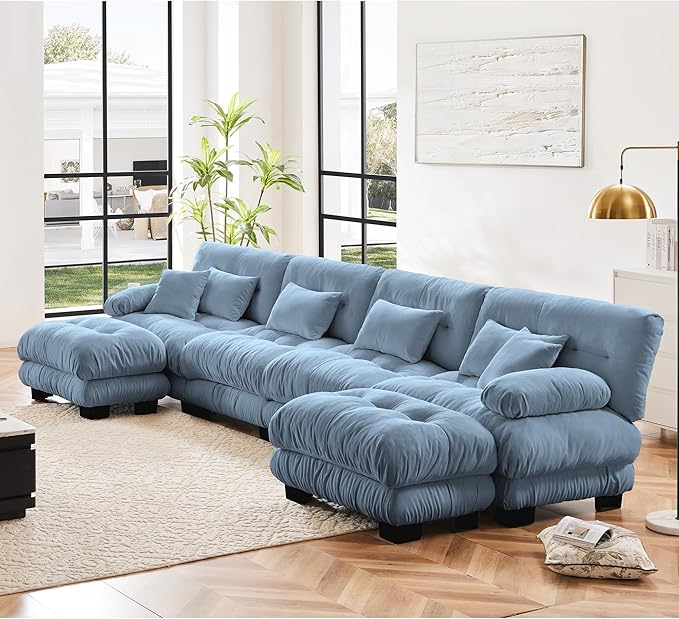 Setawix Luxury Modular Sectional Sofa Couch with Deep SeatOversized U-Shaped 4 Seater Sofas with Curved ArmrestComfy Chenille Cloud Couch for Living RoomBlue