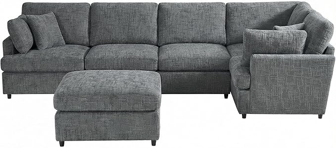 ERYE 122-Inch Modern Corner Modular Sectional Sofa Couches with Ottoman and 4 Toss Pillows Comfy Chenille Upholstered U-Shaped Sofa Convertible L-Shaped Symmetrical Couch