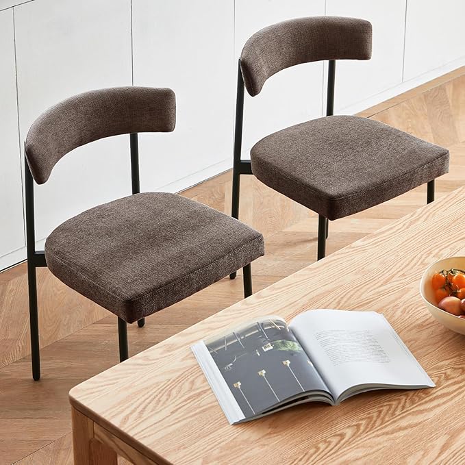 Grey Fabric Dining Chairs Set of 2 Armless Upholstered Kitchen ChairModern Dining Room Chair with Curved Backrest