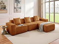 L-Shaped Corner Corduroy Sectional Sofa 4 Seat Modular Boneless Sofa Foam Cloud Couch with Movable Ottoman and Toss PillowsModern Deep Seat Convertible Chaise Sofa