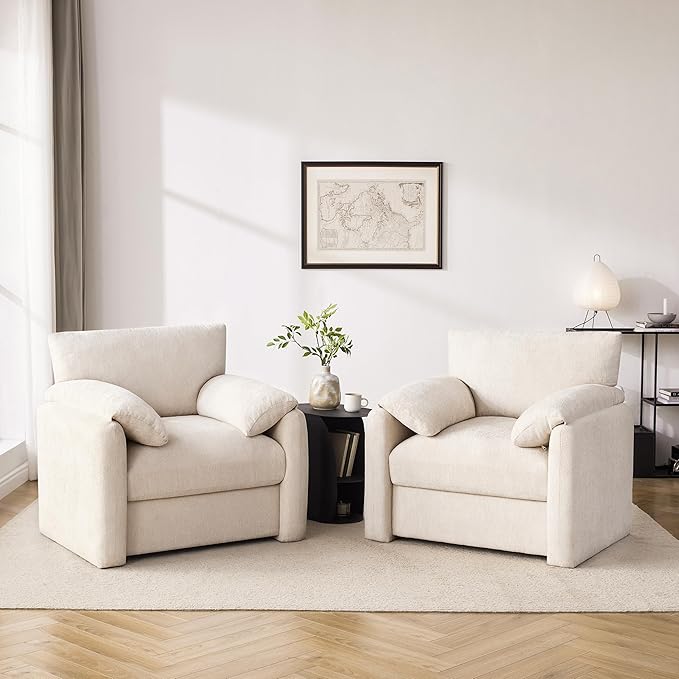 Chenille Oversized Armchair 38.6 Wide Accent Chairs for Living Room &amp Bedroom Modern Lounge Chair Upholstered Mid-Century Reading Chair Comfy Living Room Chair Single Sofa Chair Beige