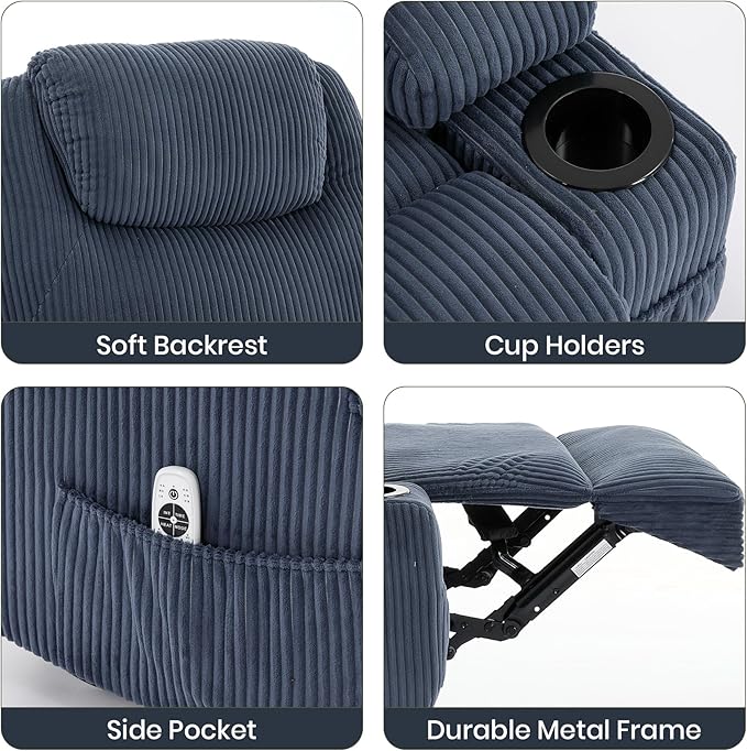 Power Lift Recliner Chair for Elderly with Massage &amp HeatElectric Recliner with Remote2 Cup HoldersSide Pockets and Stand Assist for Living RoomBedroomBlue