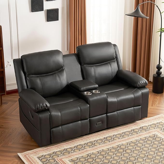 Reclining Loveseat Sofa with Massage &amp Heat Recliner Couch RV Love Seat Chair Side Pockets Extra Storage Cup Holders Adjustable Headrest &amp USB Ports for RV Home Theater Living Room