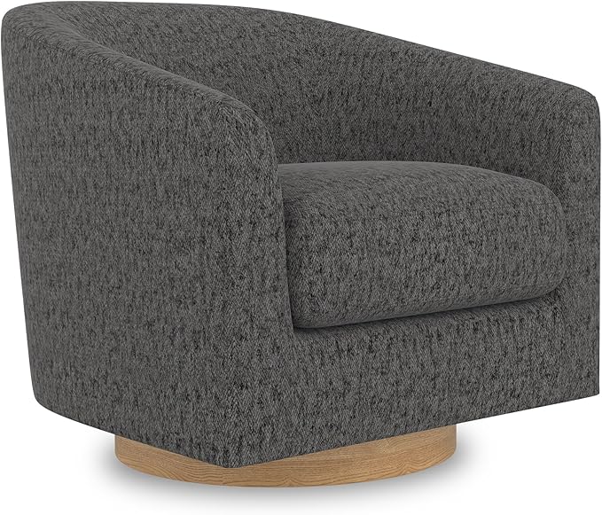 Swivel Accent Chair Upholstered Modern Barrel-Curved Arm Chair Velvet Fabric Comfty Sofa Reading Chair with Solid Wood Base for Living Room Bedroom Club Pebble Grey