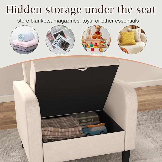 DAGONHIL Living Room Chair Upholstered Accent Chair Reading Chair for Bedroom Linen Fabric Armchair Single Sofa for Living Room/Office/Library (Beige 1 Pack)