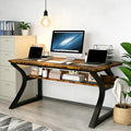 Computer Desk 47 x 23.6 Inch Home Office Desk Large Modern Computer Desks with Storage Shelf Metal Frame Work Study Writing Office Desk with Cable Hole Wide Desk for PC &amp Monitors (Brown 47)