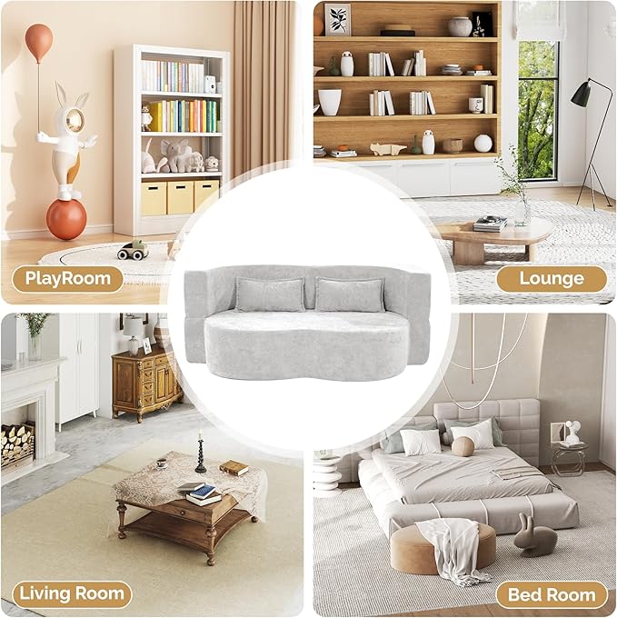 78 Convertible Sofa Bed with Pillows Queen Sleeper SofaFoam Folding Mattress Sleeper Modern Teddy Fabric Floor Cushion and Futon Chaise Lounge SofaFor ApartmentsGuest RoomsGuest UseCondoBeige