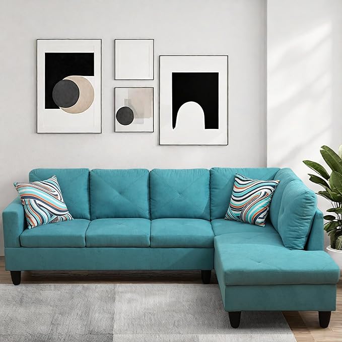 L Shaped Couch Modular Sectional Sofa with Chaise Modern Modular Sofas Furniture Sofa Couches for Living Room/Apartment/Office/Bedroom Aqua Blue