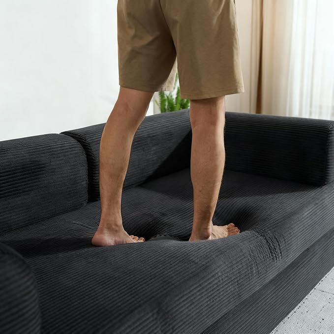 Convertible Sleeper Sofa Bed Folding Floor Mattress Couch with Fixed-Shape Frame Futon Boneless Couch Lounge Loveseat with Pull Out Bed No Assembly Required Black