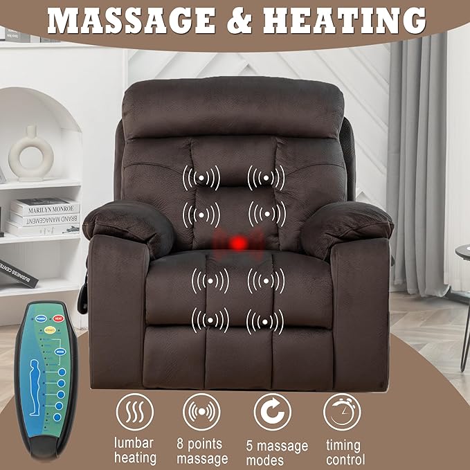 Power Lift Recliner Chair with Massage and Heating FunctionsVelvet Sofa with 2 Remote Controls and Two Cup HoldersRecline up to 160 DegreesSuitable for Living Room