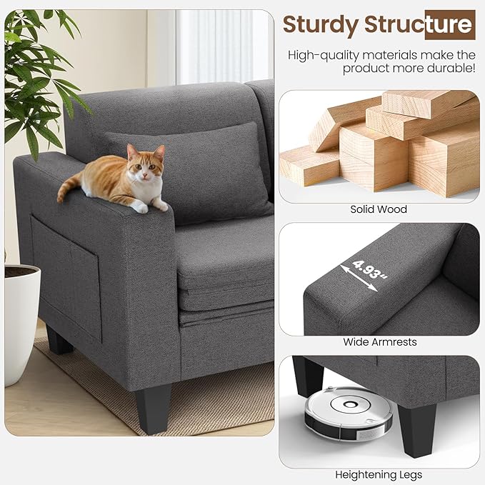 SEJOV 6-in-1 Convertible Sofa Bed 58 Loveseat Sleeper Sofas with Pull Out Couch Bed Removable Backrest Storage Pockets and 2 Pillows Modern Folding Linen Futon Couch for Small Spaces Gray