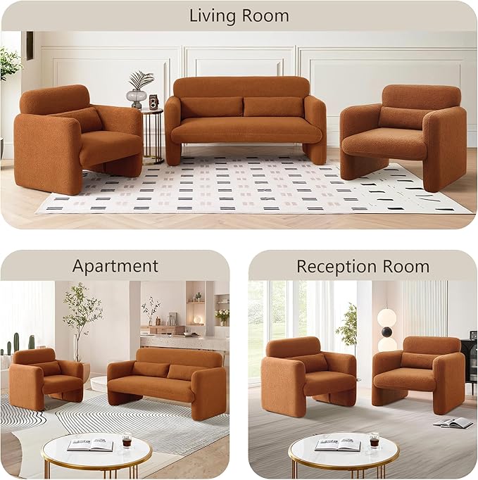 Modern Accent Single Sofa Chair with Arms Lamb Fabric Upholstered Comfy Reading Arm Chair for Bedroom Living Room-Beige