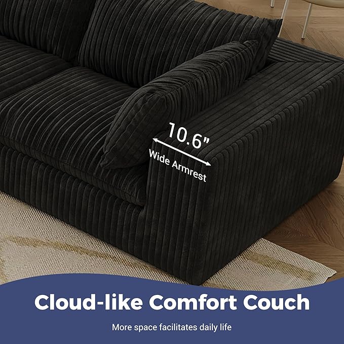 157.6 Oversized L Shaped Modular Boneless Sofa with Ottoman Cloud Sectional Couches for Living Room Deep Seat Corduroy Upholstered Couch Furniture Set No Assembly Required (4 Seater+1 Ottoman)