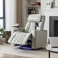 Recliner Chair 270° Power Swivel Recliner Chair with 360° Swivel Tray Table and Cell Phone Holder Cup Holder Home Theater Seating with Hidden Arm Storage Soft Living Room Chair (Gray/27)