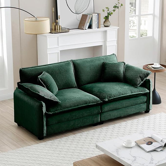81 in Corduroy Loveseat Sofa Couch 2 Seat Large Extra Deep Love Seat Sofa with 4 Pillows Modern Upholstered Comfy Couches Modular Sofa for Living Room Bedroom Office Apartment Green