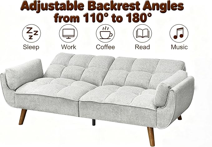 Convertible Futon Sofa Bed Modern Futon Couch with 2 Pillows Small Futons Couch with Adjustable Armrest &amp Backrest Loveseat Sofa Bed for Living Room Bedroom Gray