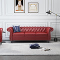 ORRD Chesterfield Sofa Leather Modern PU Tufted Couch 3 Seater with Rolled Arms and Nailhead for Living Room Bedroom Office Apartment (Burgundy)