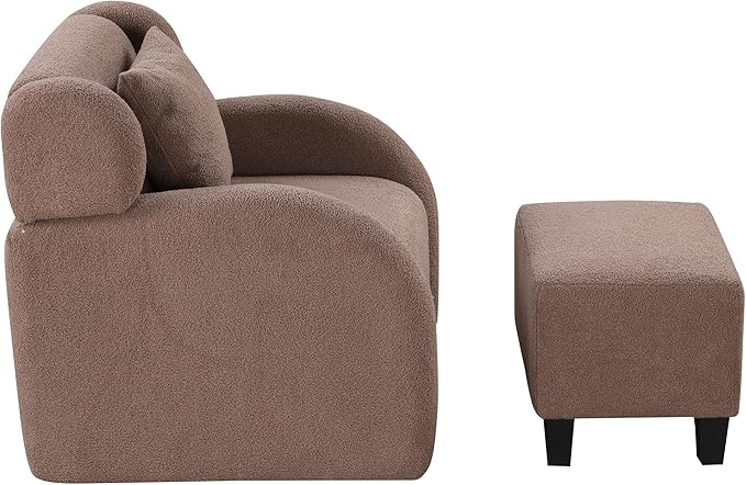 Swivel Accent Chair with Ottoman Teddy Short Plush Particle Velvet Armchair360 Degree Swivel Barrel Chair with Footstool for Living Room Hotel Bedroom Office Lounge
