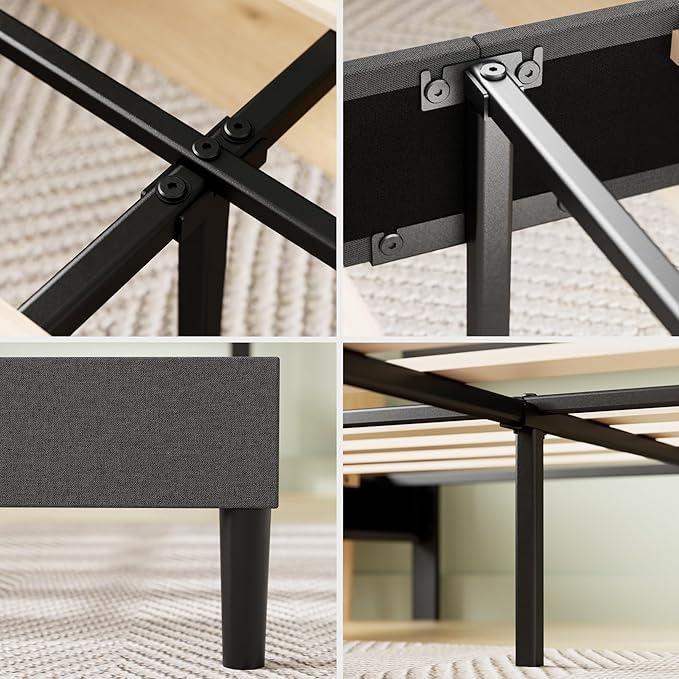 Zinus King Piper Upholstered Platform Bed with Horizontal Paneled Headboard Wooden Slat Support No Box Spring Needed Easy Assembly Eco Friendly Packaging Dark Grey