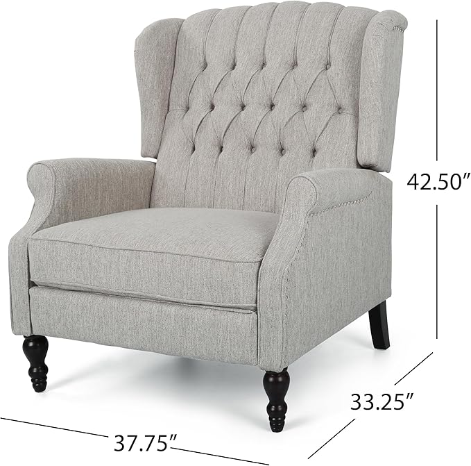 KEIKI Push Back Chair Wide Recliner Sofa Modern Chaise Lounge with Wing Back and Nailhead Trim for Bedroom and Living Room