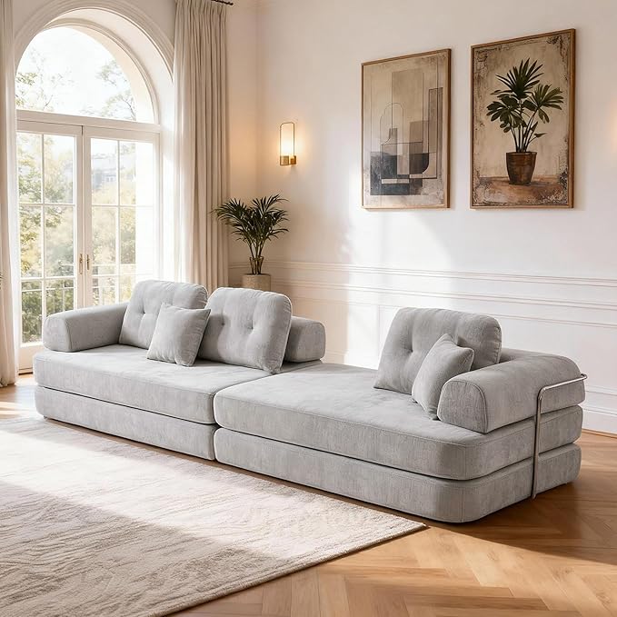 104 Modular Sectional Sofa Boneless Couch for Living RoomL-Shape Modular Sofa Bed with Fixed-Shape FrameFolding Floor Convertible Sofa Couch Bed with Reversible Chaise