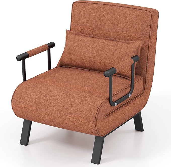 HOMGX 4-in-1 Convertible Sofa Chair Bed Leisure Recliner Sleeper w/ 6 Adjustable Position Backrest Lounge Seat Folding Sofa Bed w/High Elastic Sponge Ideal for Home Office (Coffee)