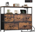 WLIVE Dresser for Bedroom with 5 DrawersFabric Dresser TV Stand with Charging Station Chest of Drawer with Open Shelves for 45 inch TVfor Living RoomEntryway Charcoal Black Wood Grain Print