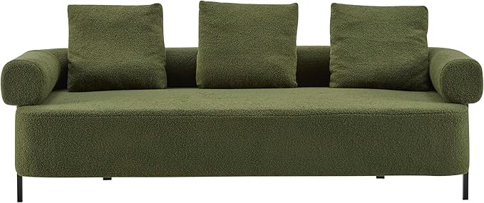 Christopher Knight Home Gilly 78 Modern Boucle Upholstered Sofa with Pillow Oversized Comfy Cloud Couch with Wooden Frame 3-Seater Sofa Couch for Living Room Bedroom Home Office Olive Green
