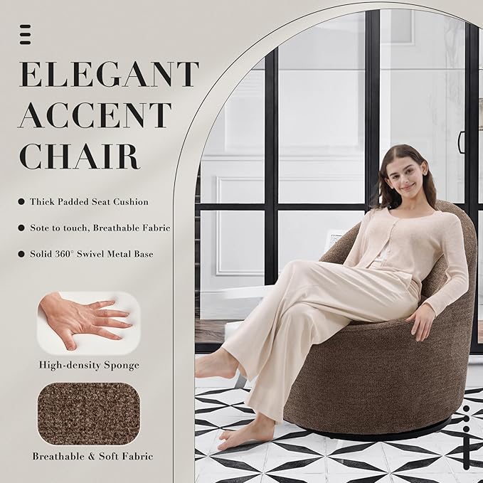 COLAMY Modern Swivel Accent Chair with Hidden Storage 360° Barrel Swivel Chair Small Swivel Armchair for Living Room/Bedroom Brown Textile Material