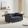 KEIKI 62 Chesterfield Sofa Retro Style Upholstered 2 Seat Sofa Rolled Arm Tucked-in Nailhead Decor Cloud Couch for Living Room Bedroom Office Black
