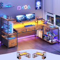 SEDETA 59Inch L Shaped Gaming Desk with PC Display Stand Reversible Computer Desk with Storage Shelves 4 Drawer &amp LED Lights Modern Gamer Desk Table with Power Outlet Monitor Stand Rustic Bro