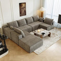 139.4 Modular Sectional Sofa Oversized U-Shaped Minimalist Couches with 2 Middle Seats and 1 Ottoman Chaise Modern Deep Seat Convertible Sleeper Sofa Cloud Plush Corduroy Fabric7 Seater Camel