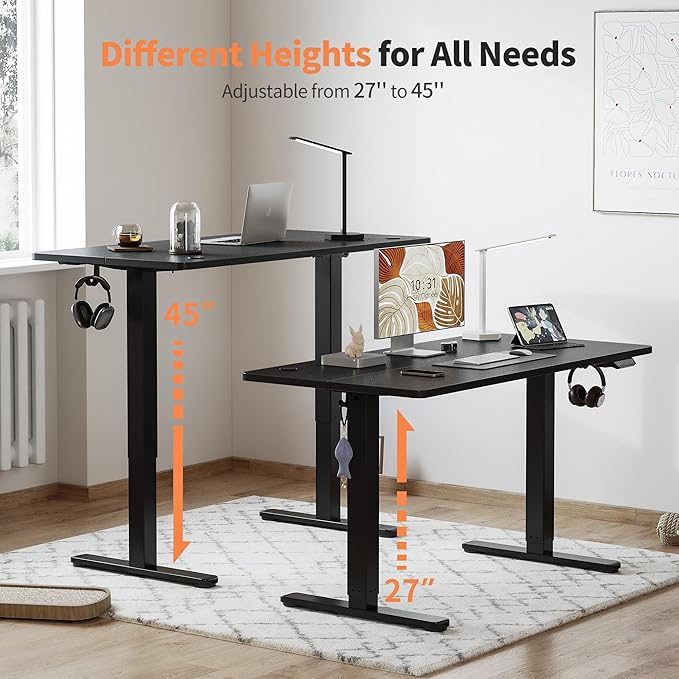 BANTI 40'' Electric Standing DeskAdjustable Height Stand Up DeskSit Stand Home Office Desk Black Top