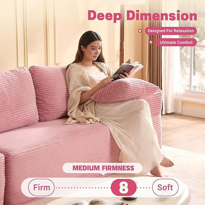 138 Modular Sofa Memory Foam Sectional Couches for Living Room Set of Sleeper Sofa Bed Corduroy Pink