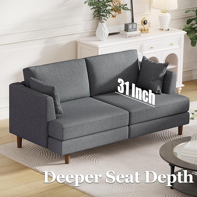 Furnimart 66 Wide Loveseat Sofa Extra Spacious Seating Deep Cloud Couch with Removable Cushions Mid-Century Modern 2-Seater for Living Room &amp Small Spaces