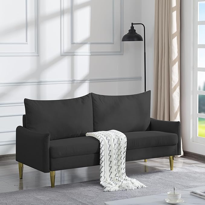 66.9“ Loveseat SofaModern Small Couches for Small SpacesSolid Wood LegsMini CouchMini loveseat with 2 PillowsSuitable for Living Room Bedroom Apartment (Dark Grey)