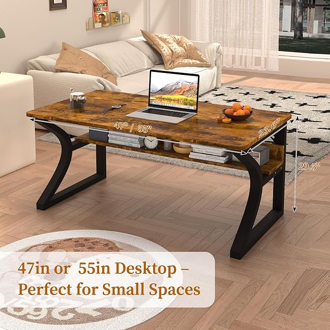 AZN Computer Desk Computer Desk 47in Office Desk w/Metal Frame &amp Storage Office Desk for Study Writing Work Game Home Office Desk Computer Desks w/Waterproof &amp Scratch-Resistant Surface B