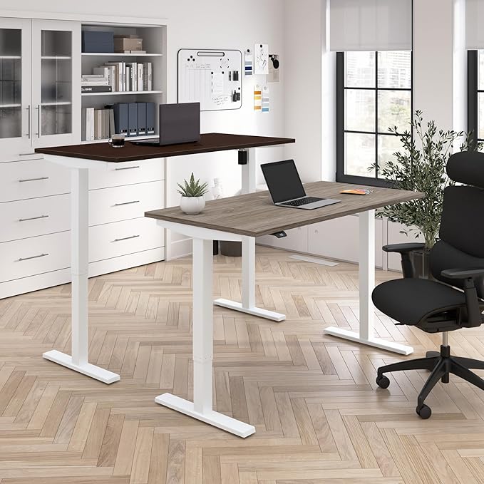Bush Business Furniture 48-inch Electric Height Adjustable Standing Desk Ergonomic Sit-Stand Computer Table for Home and Professional Office Move 40 Series Mocha Cherry with White Base