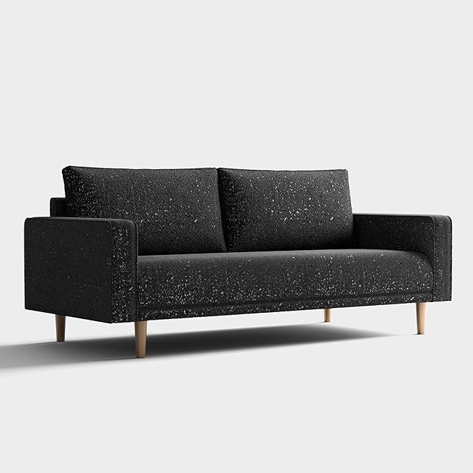 Furniture of America Oriana Contemporary Boucle Sofa Couch with Back Pillows and Wooden Legs Comfy Fabric Upholstered 3 Seater Couch for Living Room Bedroom Home Office Black