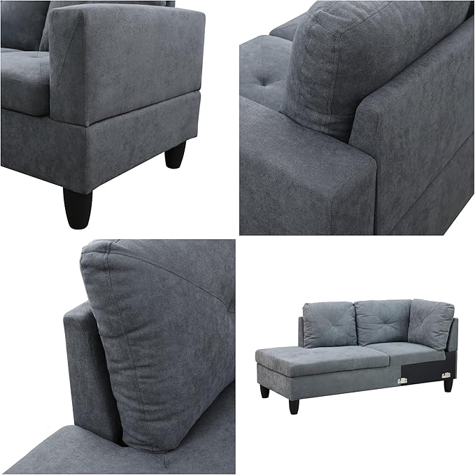 L Shaped Sectional Couches Modern Convertible Lounge Sofa with Ottoman Storage Comfy Modular Sectional Sofa for Living Room Furniture Sets Small Spaces Bedroom Grey A