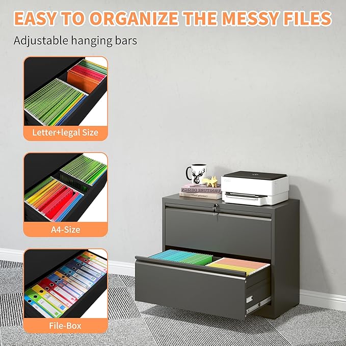 2 Drawer Small File Cabinet with Lock Modern Farmhouse Locking Filing Cabinet for Home Office Under Desk Storage Cabinet Organizer with DrawersBlack
