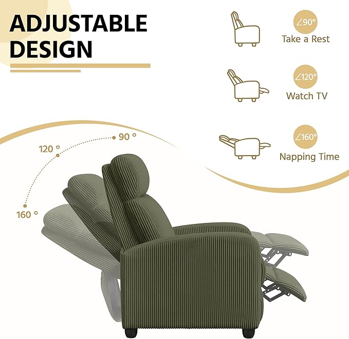 Yaheetech 2-Seat Corduroy Pushback Recliner Chair Living Room Chair with Thick Seat Cushion and Backrest Reclining Chair for Living Room Dark Green