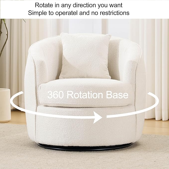 Swivel Barrel Chairs 32 Inches Wide No Assembly Round Upholstered Armchairs Accent Chairs Single Sofa Chair for Living Room (Cream Set of 1)