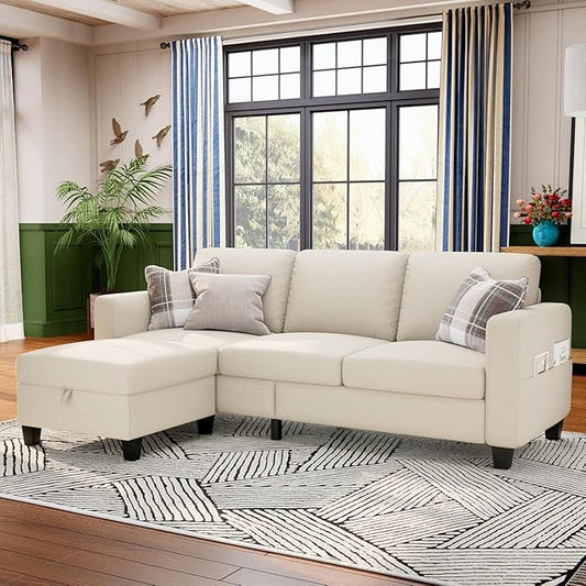 Sectional Sofa Couches for Living Room-78''Convertible Modular Three-Seater L-Shaped Pet-Friendly CouchWashable Sofa Cover-Bench StorageSuitable for Small Living RoomApartmentOffice-Beige