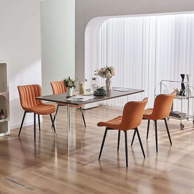 YOUNUOKE Dining Chairs Set of 2 Camel Mid Century Modern Kitchen Chairs Armless Faux Leather Upholstered Dinner Side Chair with Back for Guest Reception Living Room Matte Orange