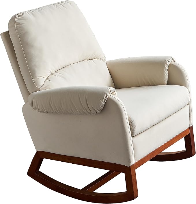 Modern Comfortable Velvet Rocking Chair for Living Room Reading Room Beige Color