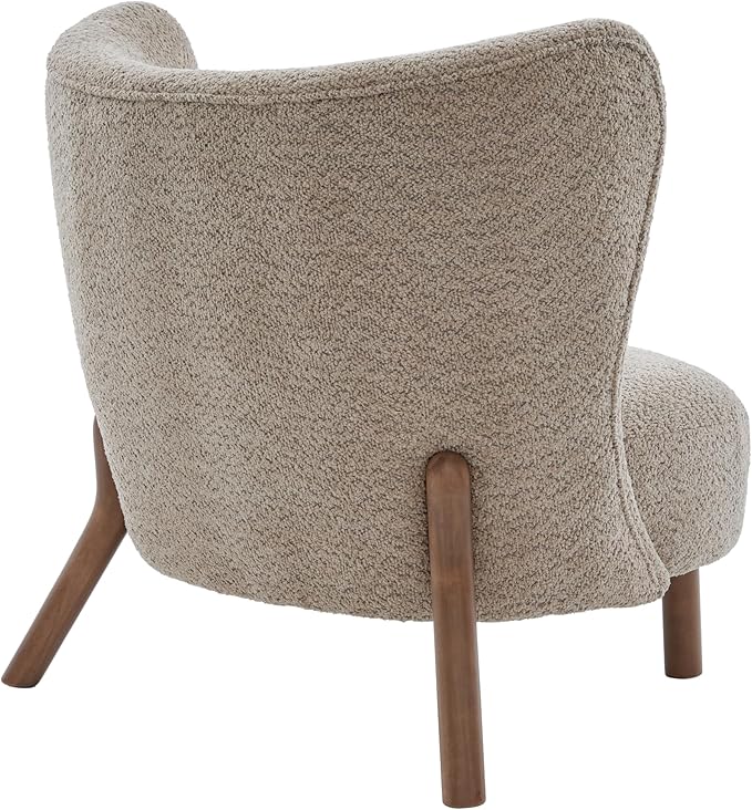Scott Living Aurora Boucle Upholstered Wingback Accent Chair Solid Wood Living Room Slipper Chair Bedroom Comfy Reading Chair Brown
