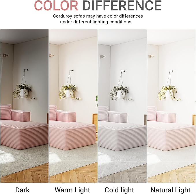 104 Cloud Sectional Sofa with L-Shaped Chaise Plush Corduroy FabricModern Modular CouchUpholstered Deep Seat for Living Room BedroomNo Assembly Required 3-Seater (Right Facing Chaise) Pink