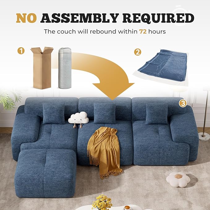 122 Modern L Shaped Modular Sectional Sofa Boneless Couches for Living Room with Ottoman4 Seater Convertible Chenille Cloud Couch Sofa Set No Assembly Required Blue 1 PCS